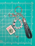 I "HEART" MAHJONG & Joker Tile Keychain (Tile is black silver glitter.)