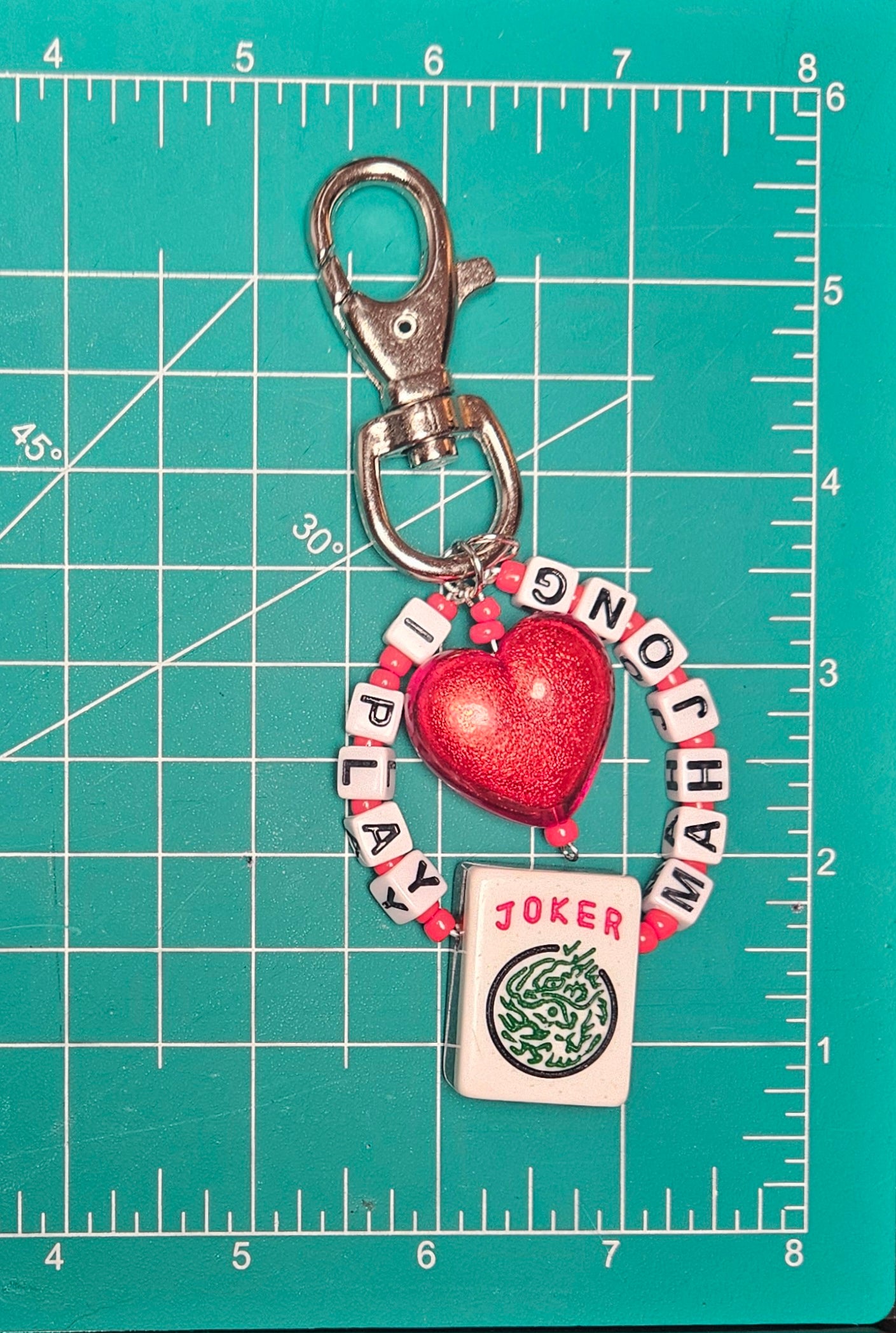 I PLAY MAHJONG Joker Tile Keychain (Tile is black silver glitter.)