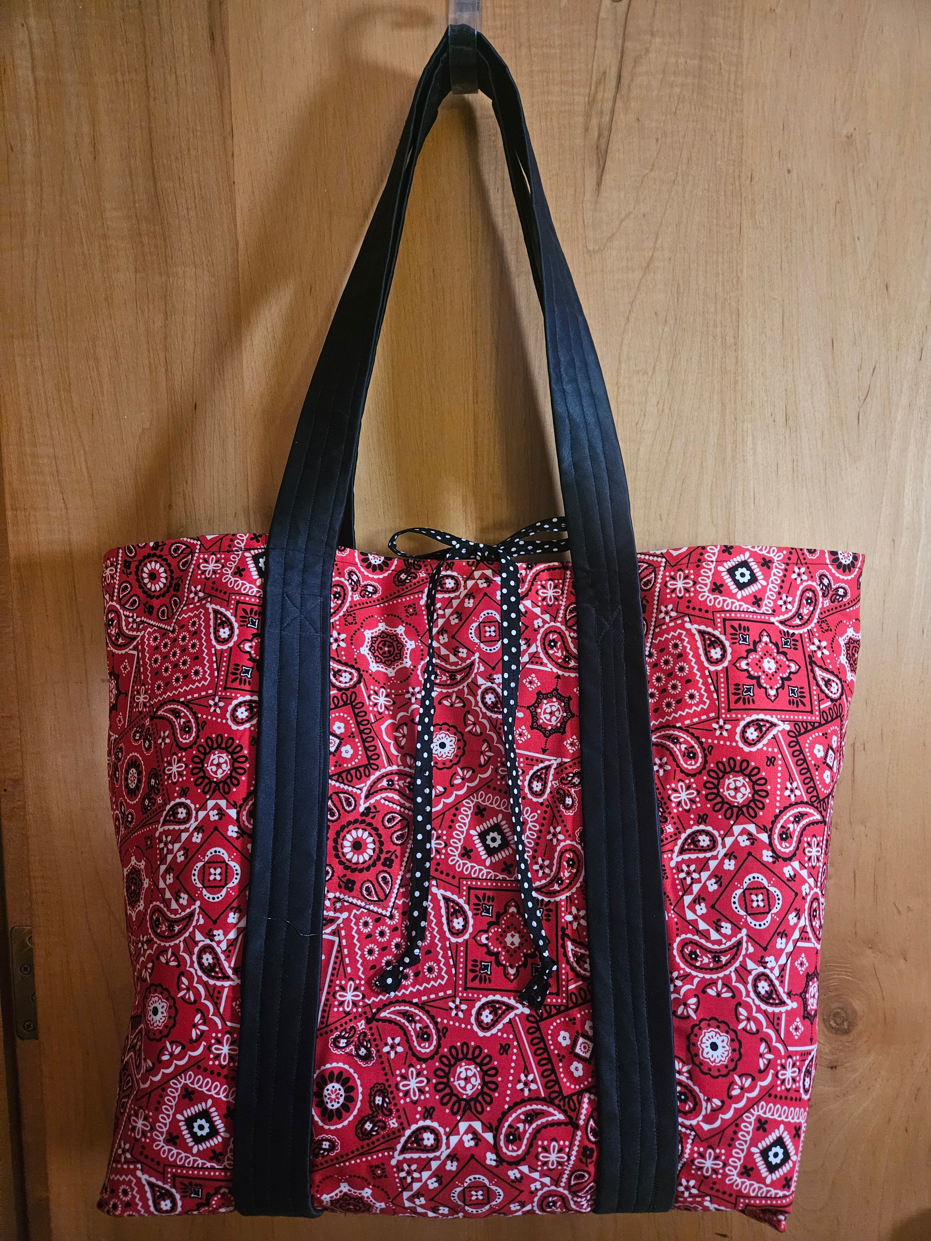 TOTE BAG, Red Bandana with black and white polka dots