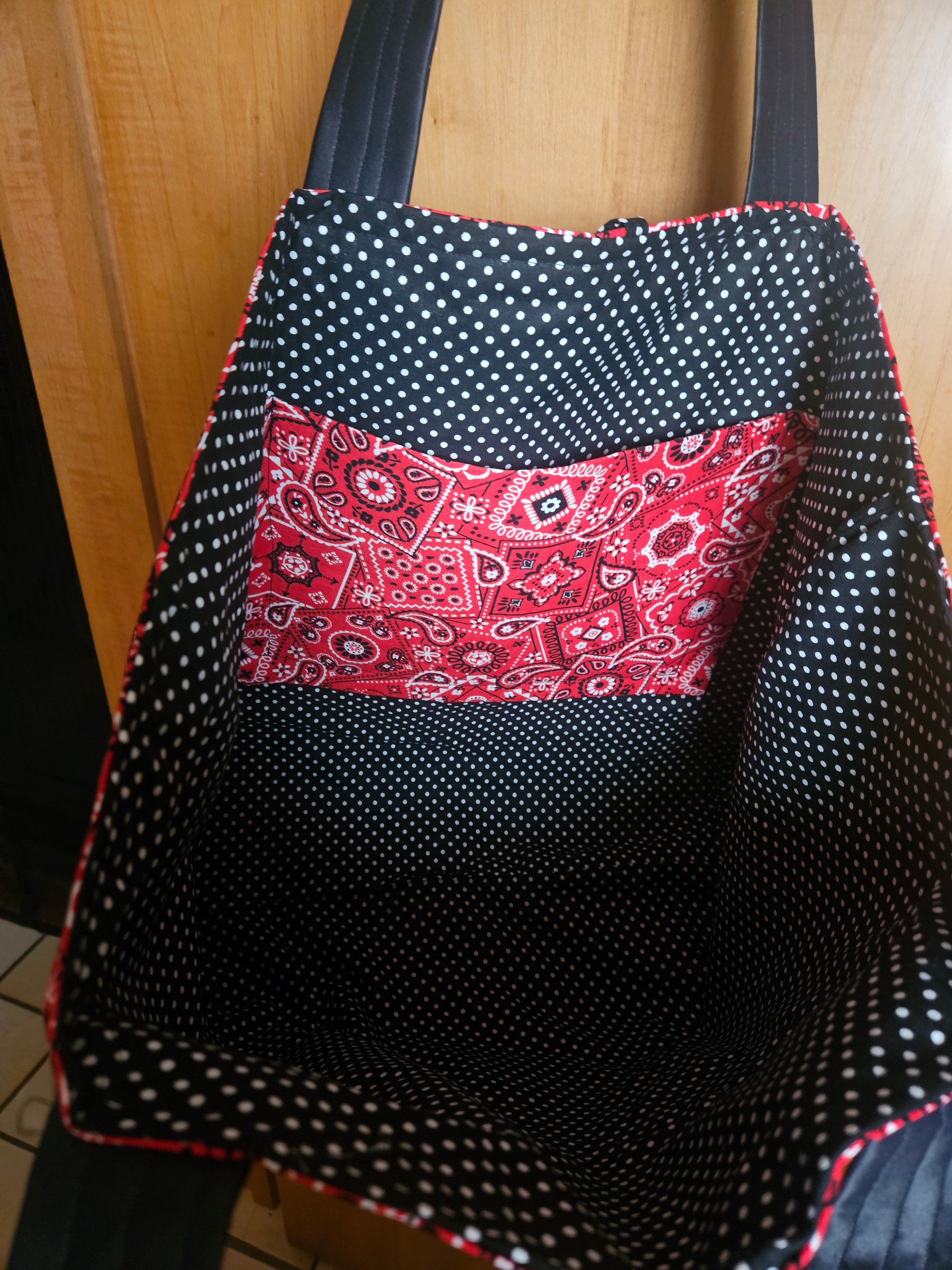 TOTE BAG, Red Bandana with black and white polka dots