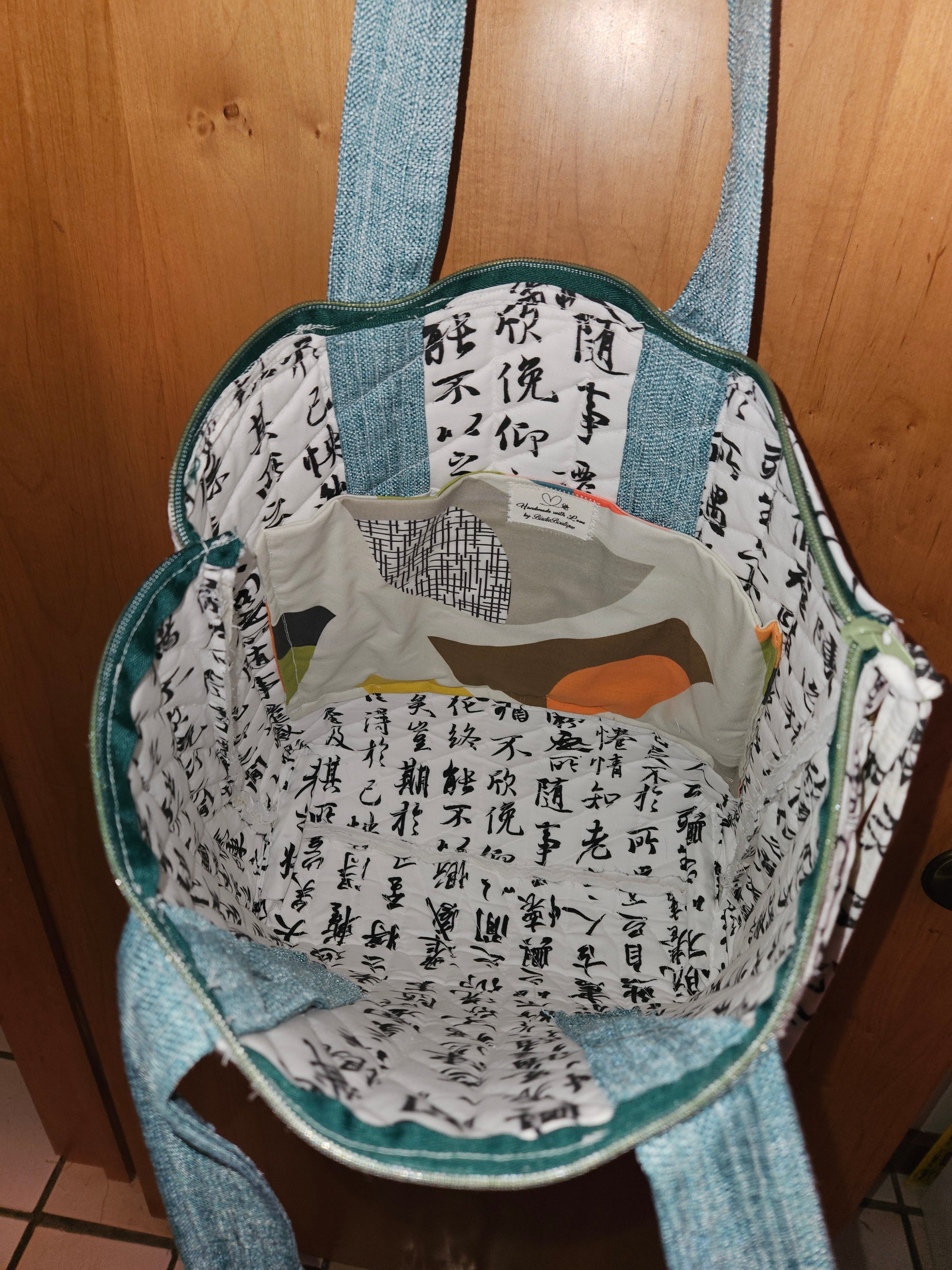 TOTE BAG, Quilted Bucket Bag (Mahjong-themed)