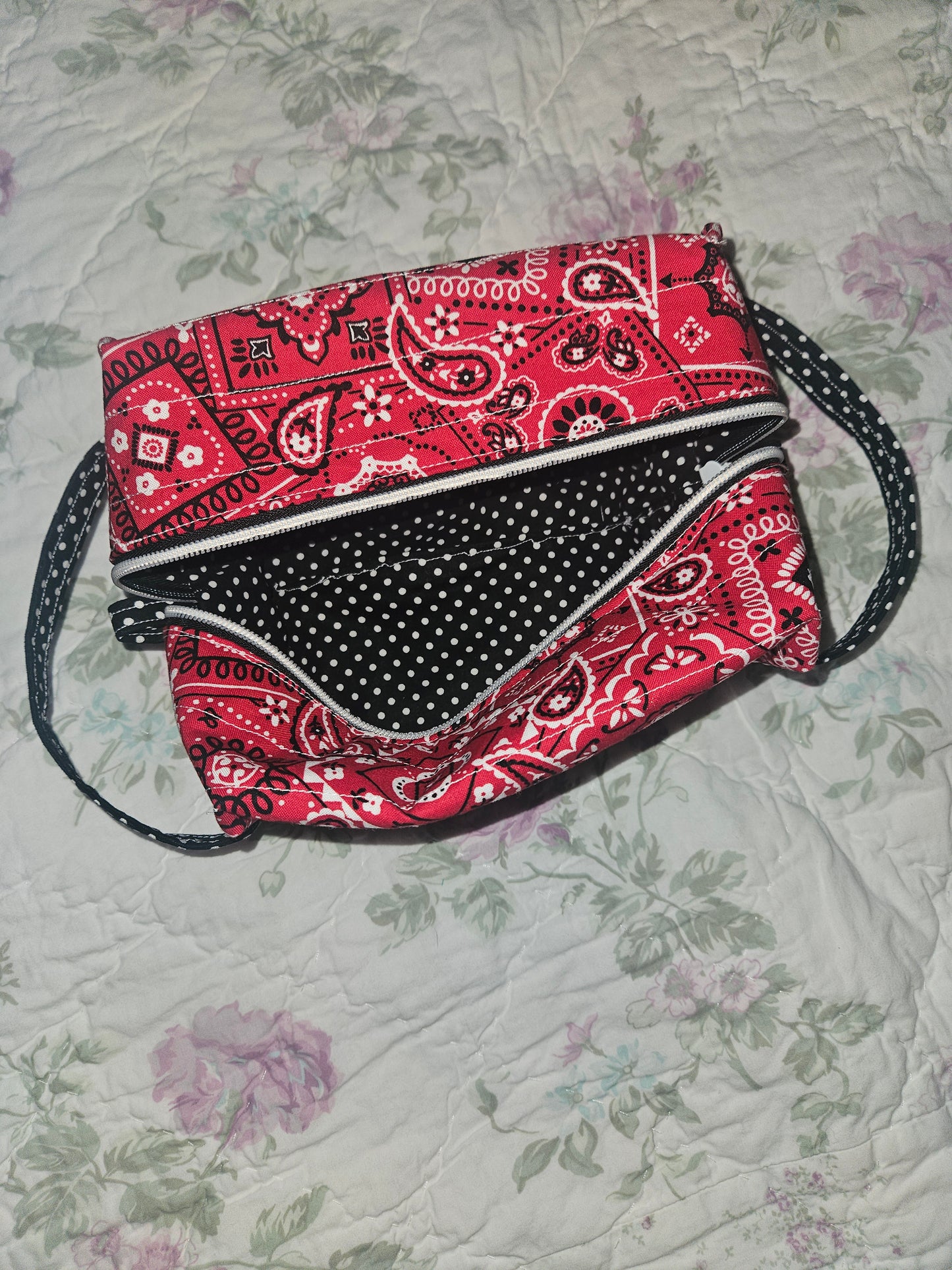 TOTE BAG, Red Bandana with black and white polka dots
