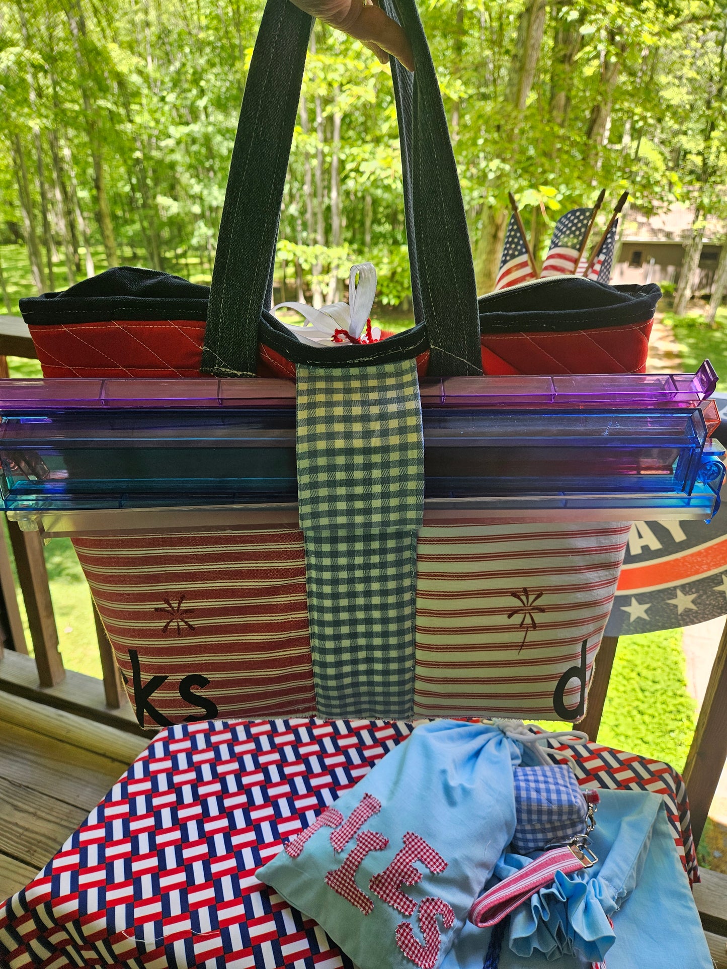 Patriotic Bams, Cracks & Dots Quilted Mahjong Tote -- 5-Piece Deluxe Set🎆