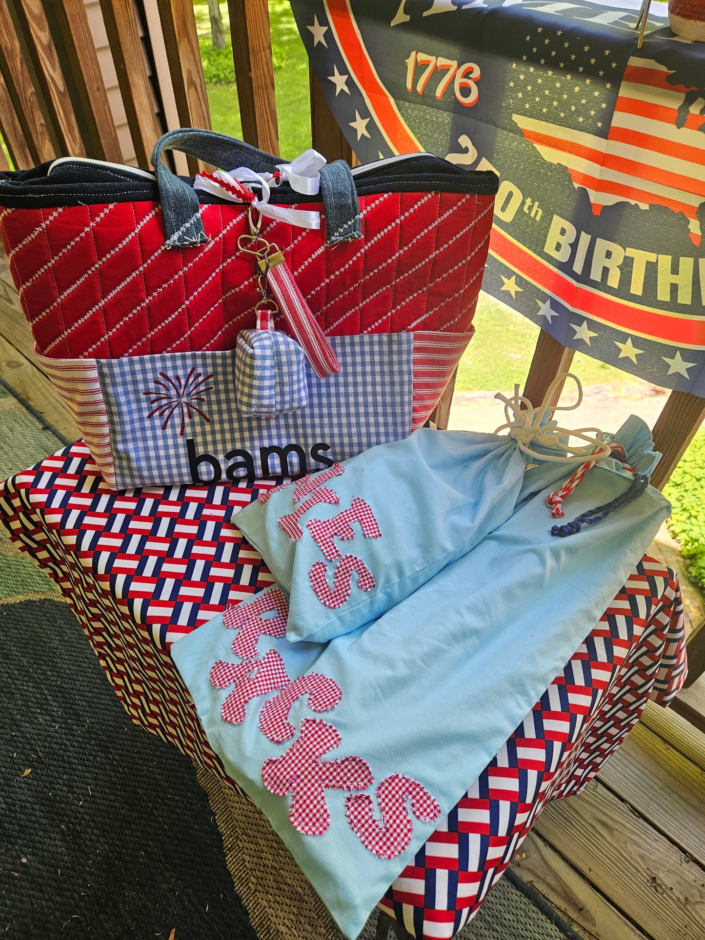 Patriotic Bams, Cracks & Dots Quilted Mahjong Tote -- 5-Piece Deluxe Set🎆
