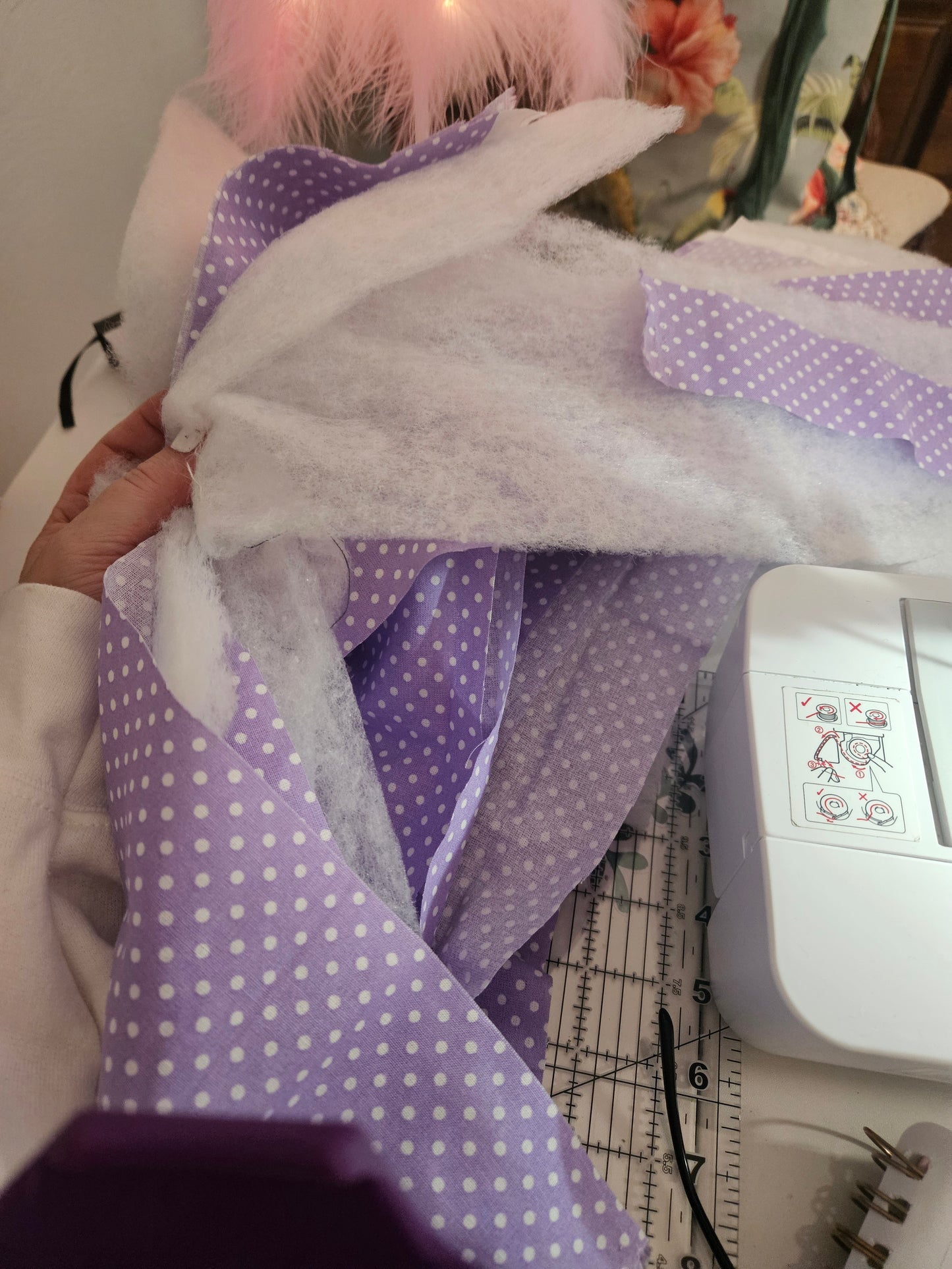 Quilted Bows, 9" (Lilac and White Polka Dots)