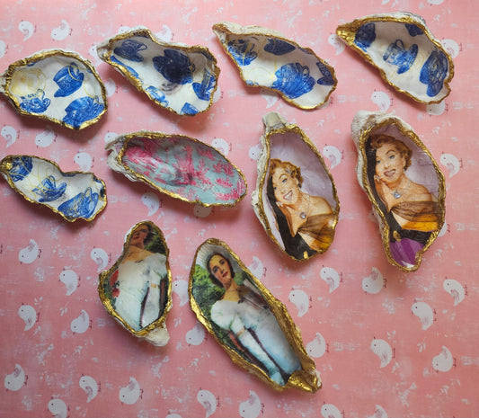 DECOUPAGED OYSTER SHELL