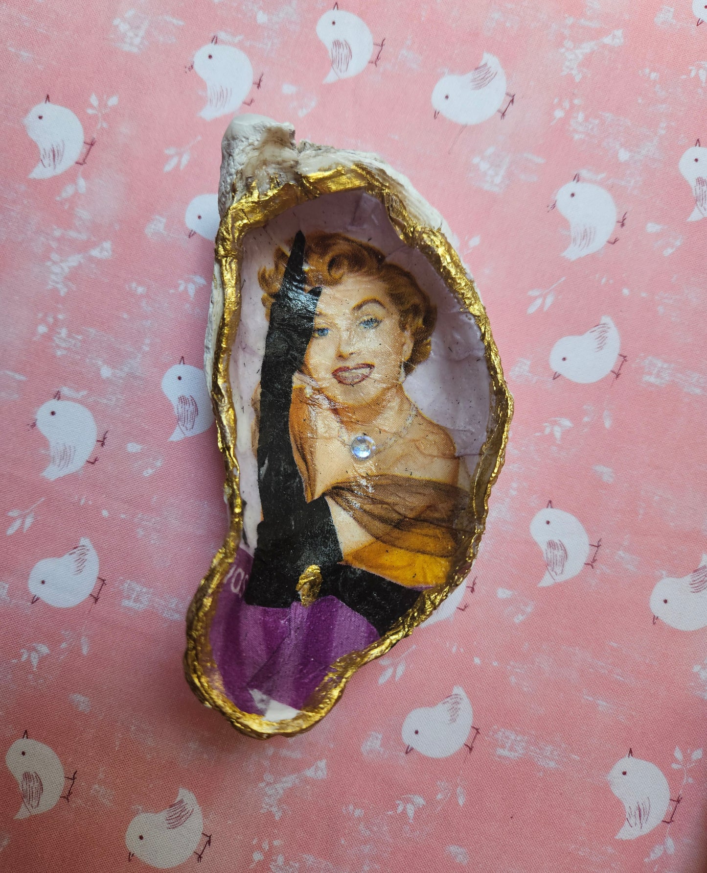 DECOUPAGED OYSTER SHELL